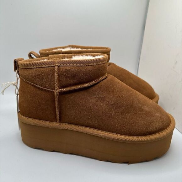 CUSHIONAIRE Women's Genuine Suede pull platform boot +Memory Foam 7.5 CHESTNUT - Picture 1 of 7